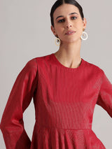 Chanderi Brocade Anarkali Kurta Set - Red & Gold