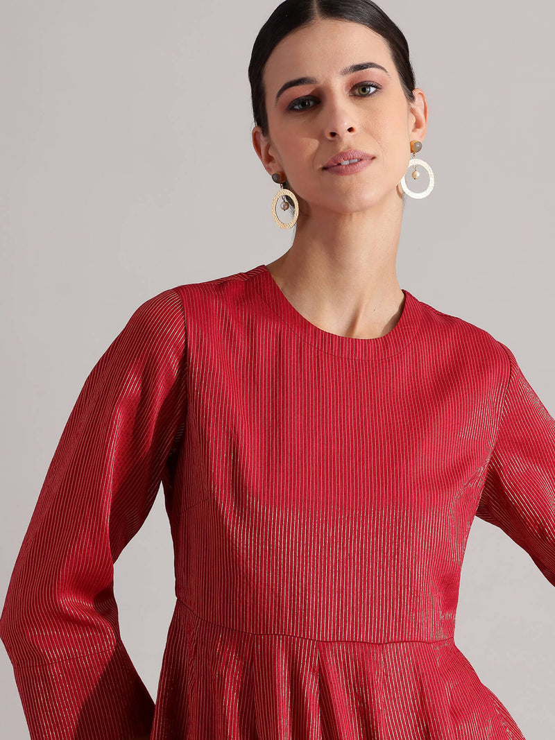 Chanderi Brocade Anarkali Kurta Set - Red & Gold