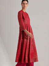 Chanderi Brocade Anarkali Kurta Set - Red & Gold