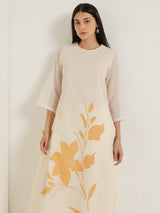 Kota Floral Statement Print Kurta Set - Off White & Gold
