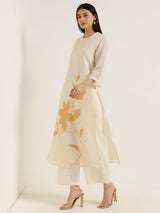 Kota Floral Statement Print Kurta Set - Off White & Gold