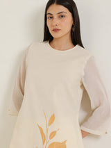 Kota Floral Statement Print Kurta Set - Off White & Gold