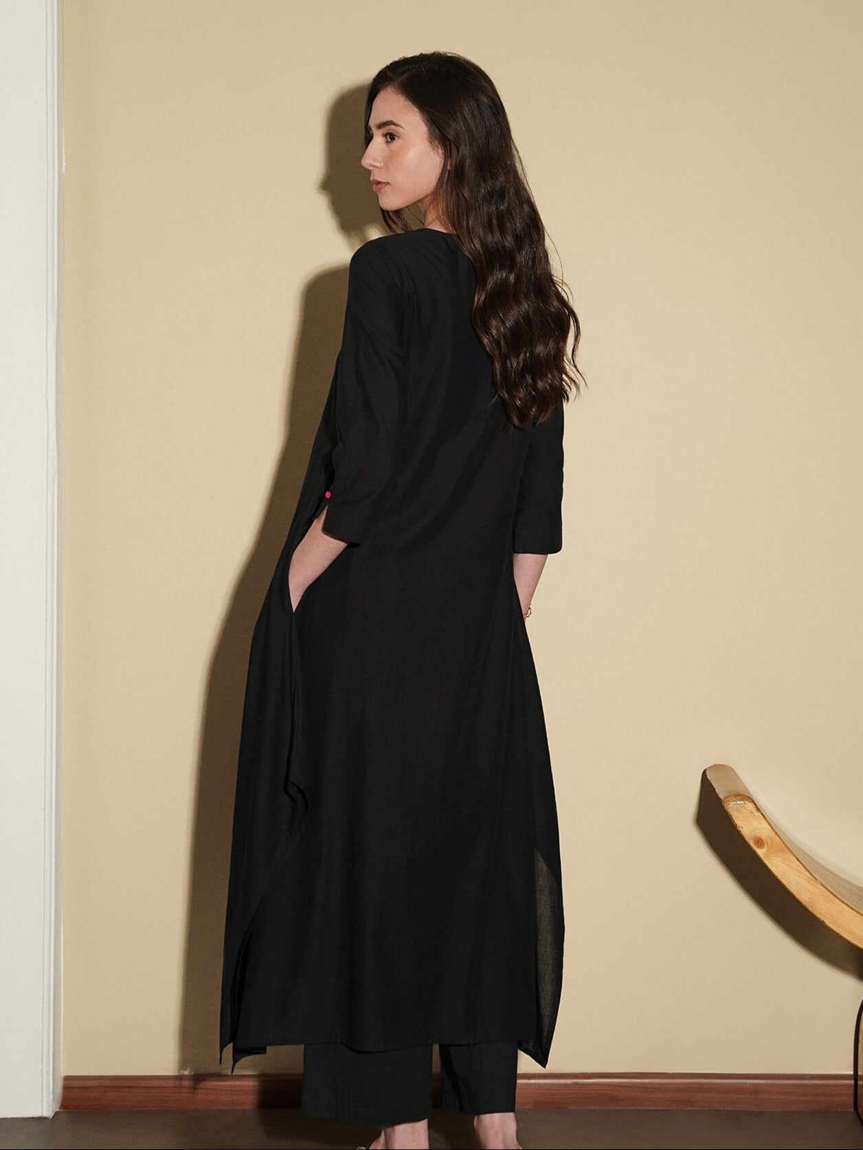 Cotton Bandhani Floral A-Line Kurta Set - Black