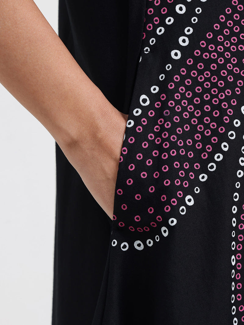 Cotton Bandhani Floral A-Line Kurta Set - Black