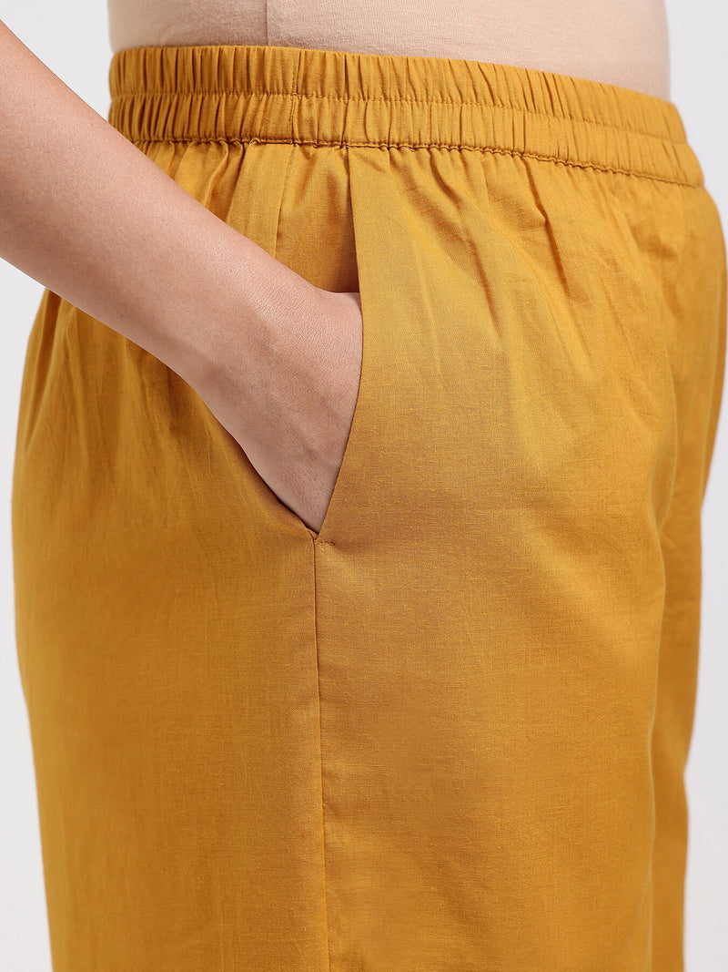 Cotton Bandhani Floral A-Line Kurta Set - Mustard