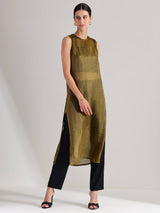 Solid Sleeveless Kurta Set - Gold & Black