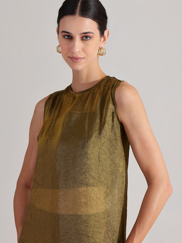 Solid Sleeveless Kurta Set - Gold & Black