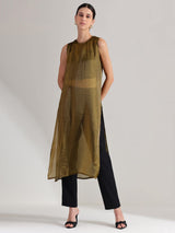 Solid Sleeveless Kurta Set - Gold & Black