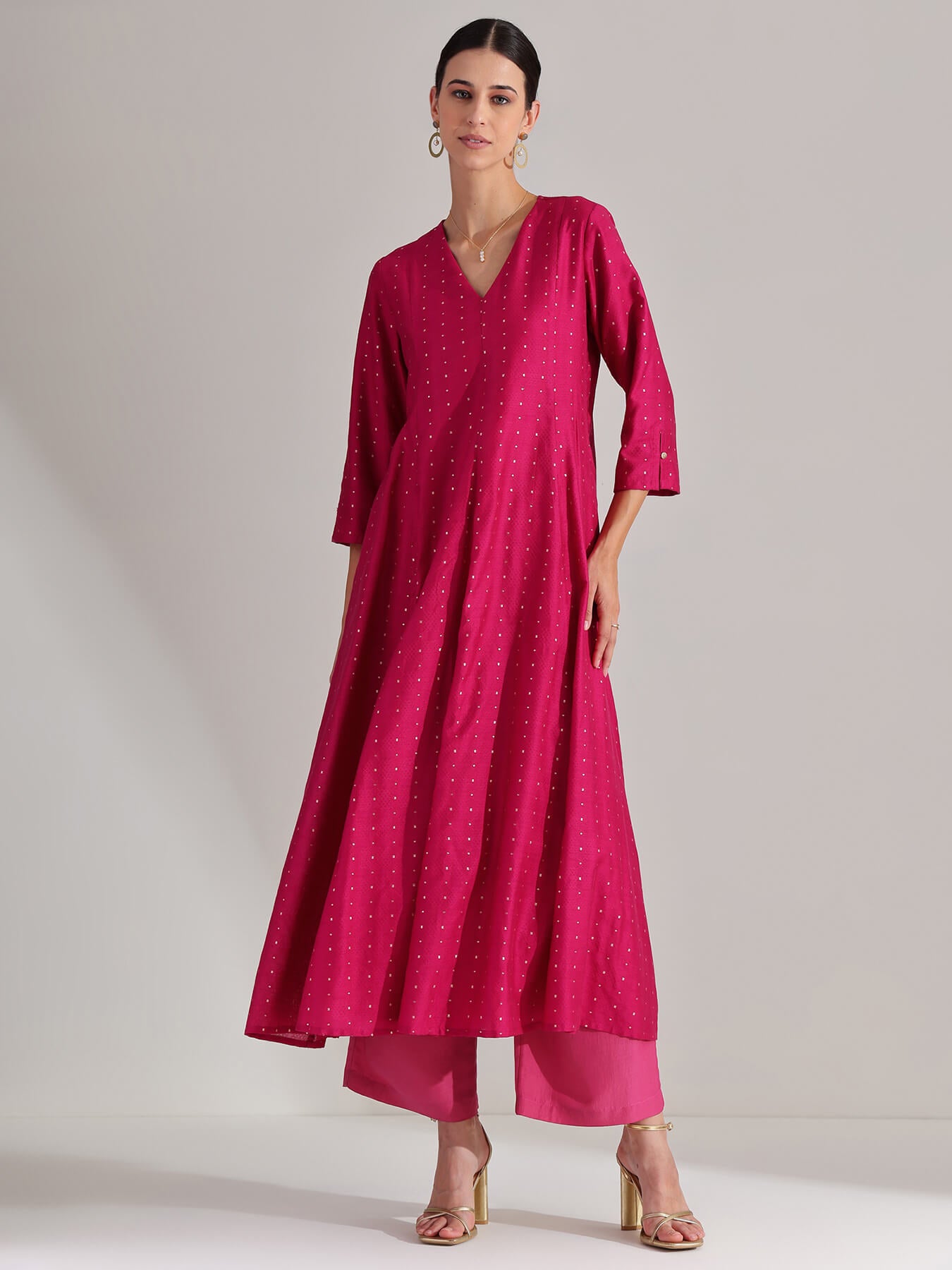 Viscose V-Neck Kurta Set - Pink