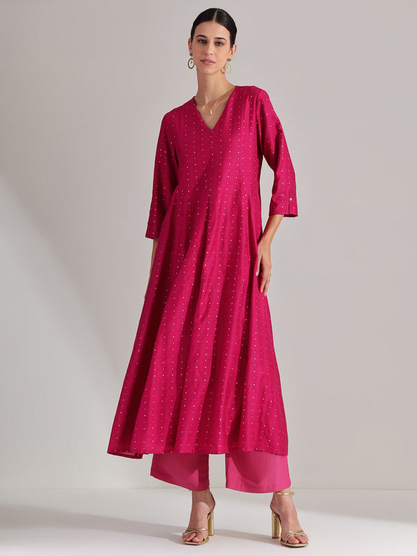 Viscose V-Neck Kurta Set - Pink