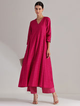 Viscose V-Neck Kurta Set - Pink