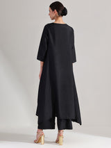 Silk Gold Statement Print Kurta Set - Black