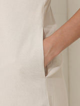 Linen Blend Colourblock A-Line Kurta Set - Off White & Black