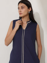 Cotton Colourblock A-Line Kurta Set - Navy Blue