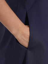 Cotton Colourblock A-Line Kurta Set - Navy Blue