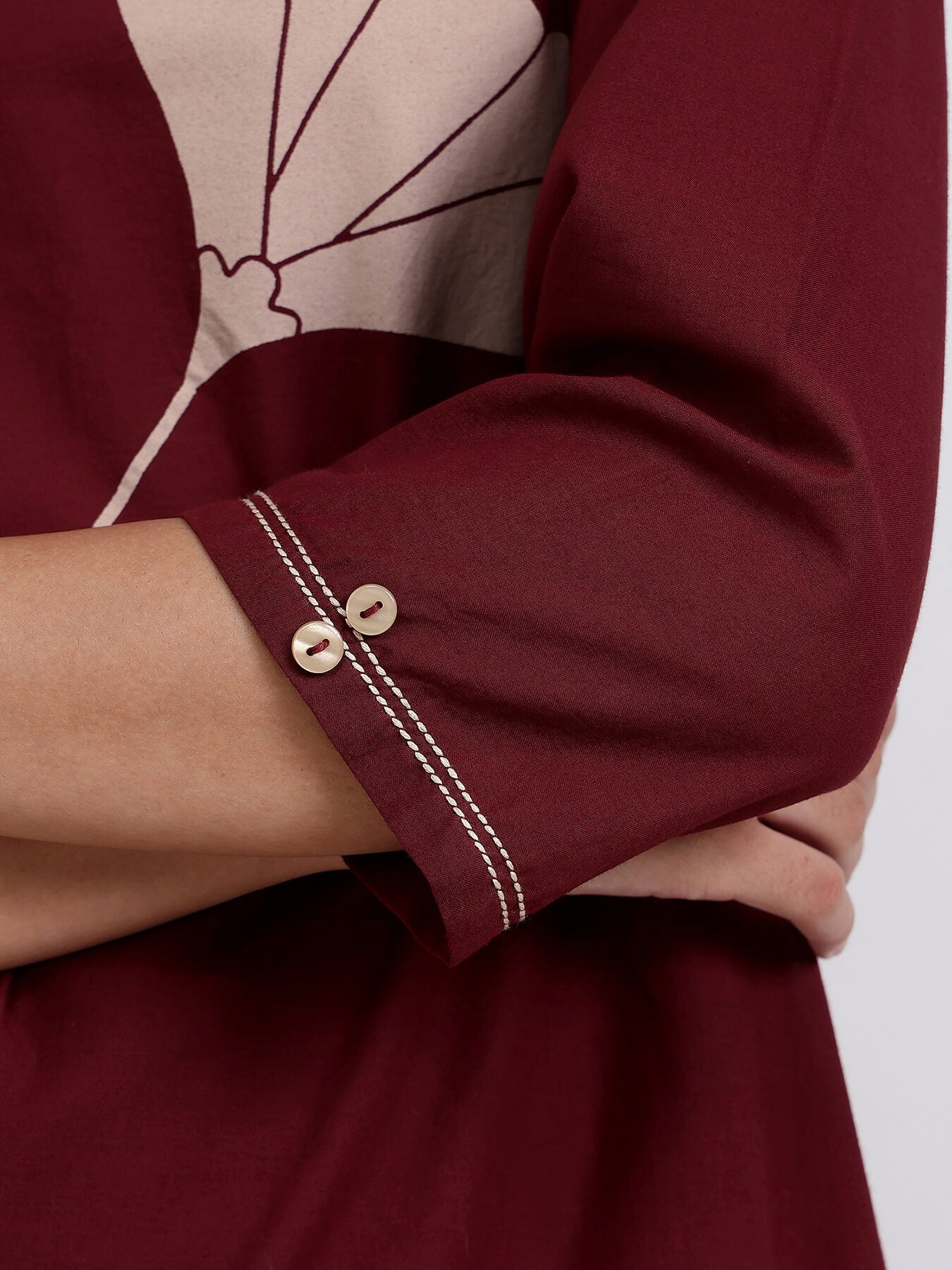 Cotton Floral A-Line Kurta Set - Maroon