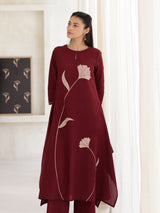 Cotton Floral A-Line Kurta Set - Maroon