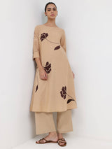 Cotton Floral A-Line Kurta Set - Beige