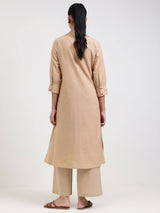 Cotton Floral A-Line Kurta Set - Beige