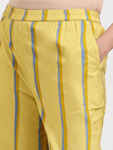 Cotton Striped A-Line Kurta Set - Yellow