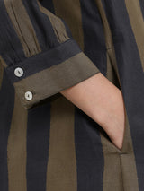 Cotton Striped A-Line Kurta Set - Black & Olive