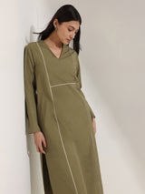 Cotton Colourblock A-Line Kurta Set - Green