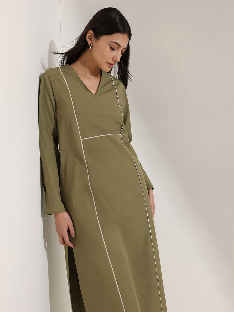 Cotton Colourblock A-Line Kurta Set - Green