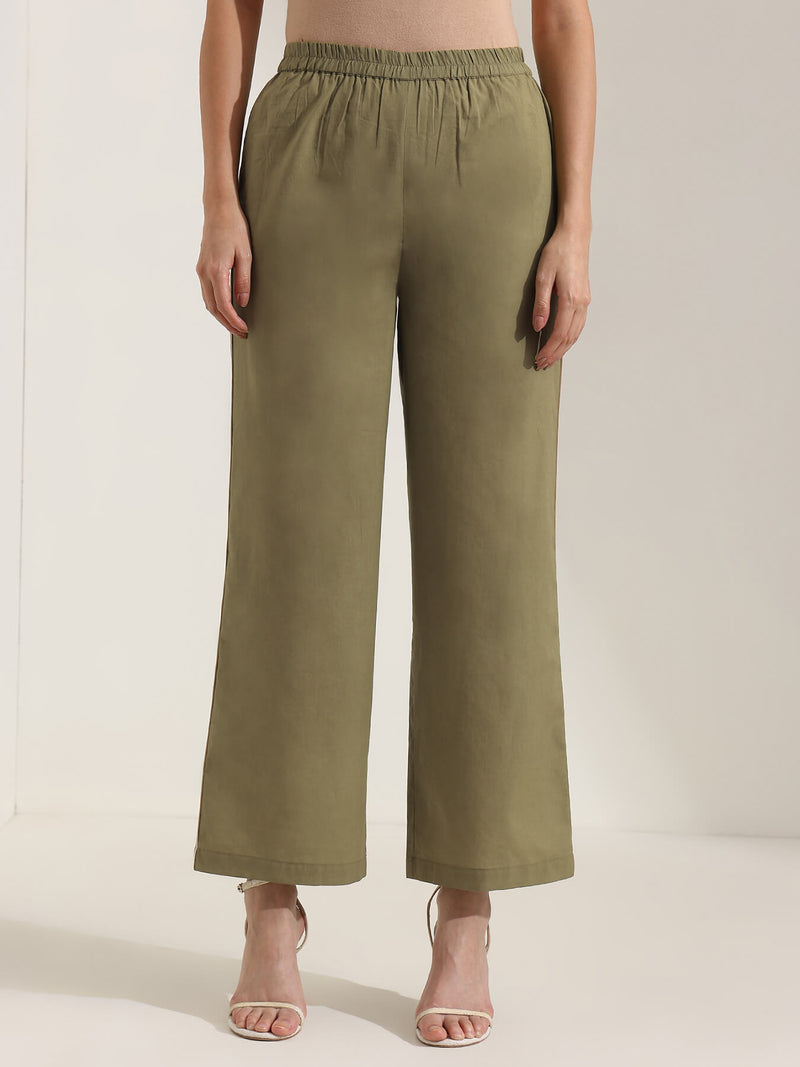 Cotton Colourblock A-Line Kurta Set - Green