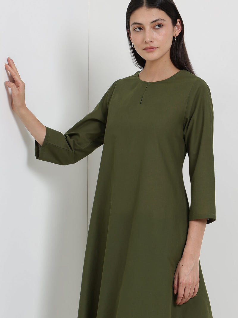 Cotton Striped A-Line Kurta Set - Green