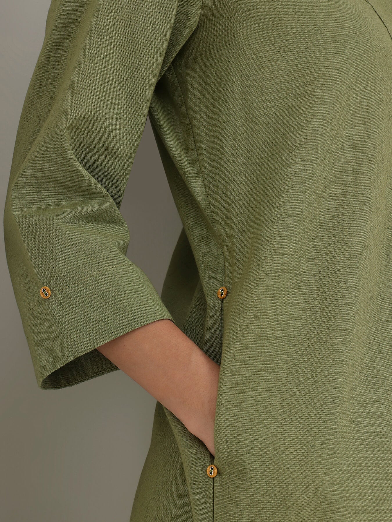 Linen Blend Solid A-Line Kurta Set - Green