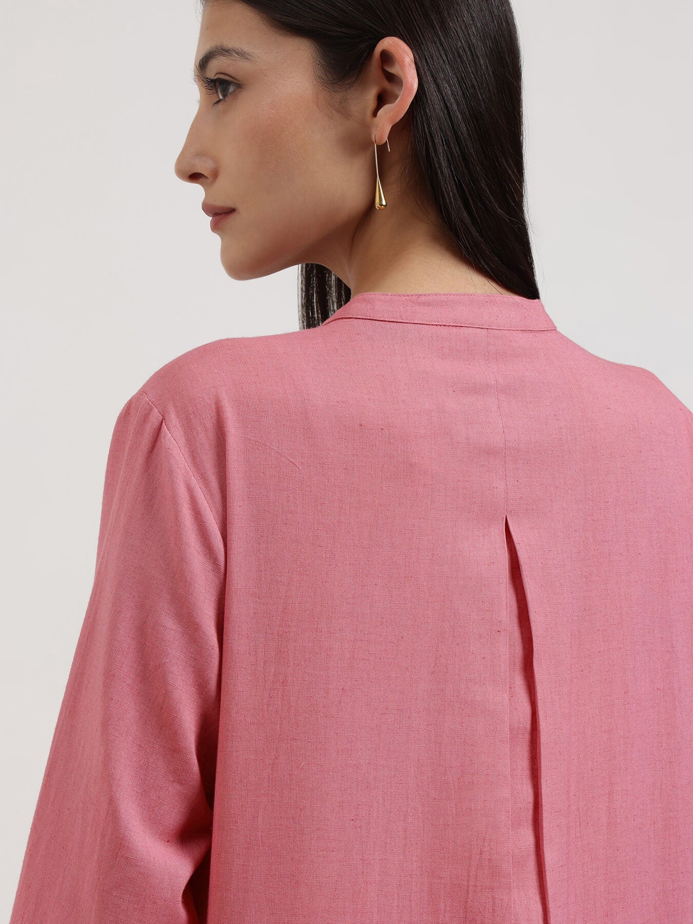 Linen Blend Solid A-Line Kurta Set - Pink