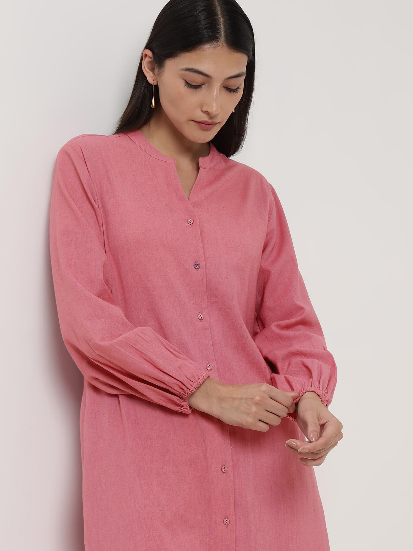 Linen Blend Solid A-Line Kurta Set - Pink