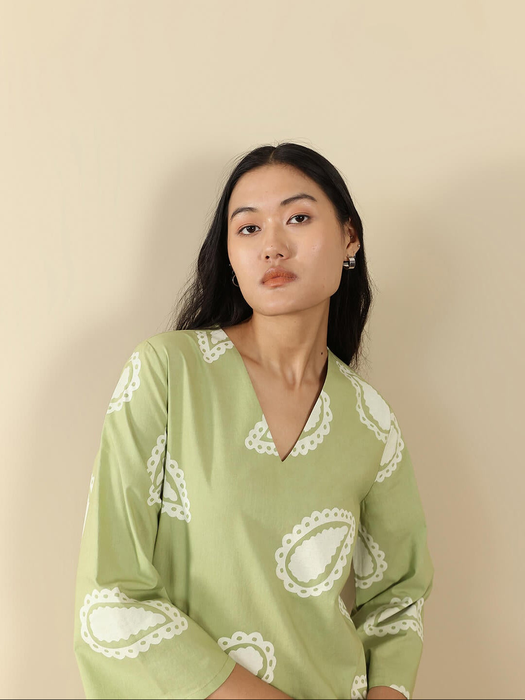 Cotton Paisley Straight Kurta Set - Green