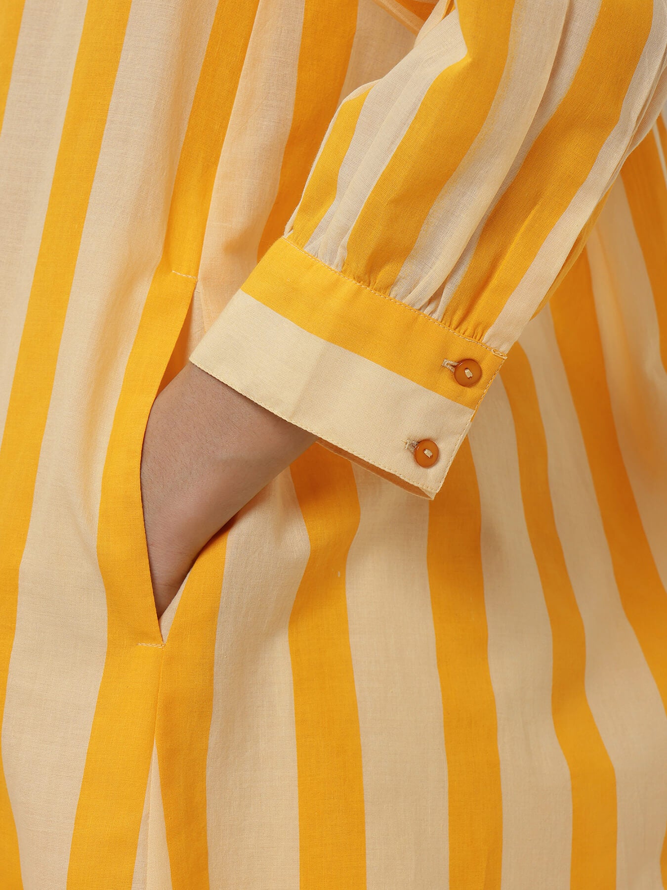 Cotton Striped Shirt Collar Kurta Set - Yellow