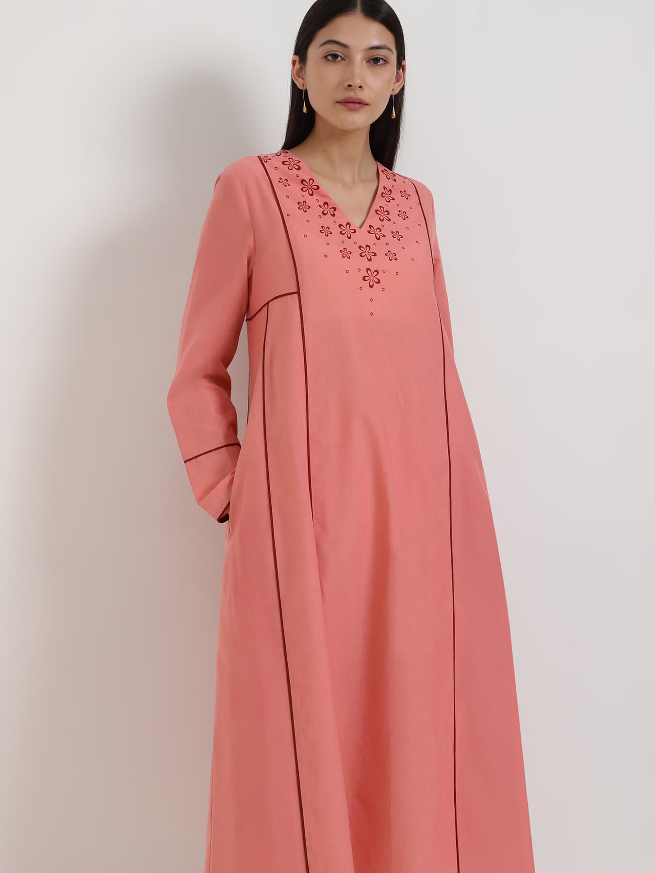 Cotton Floral A-Line Kurta Set - Peach