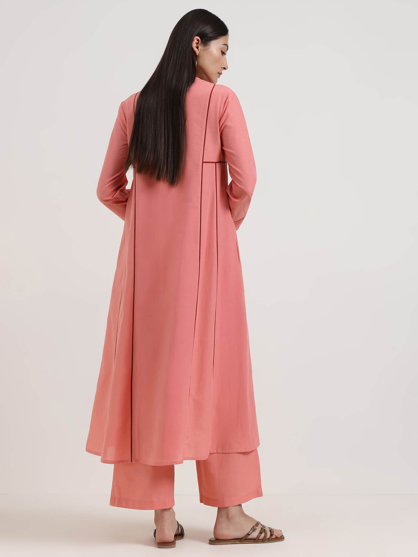 Cotton Floral A-Line Kurta Set - Peach