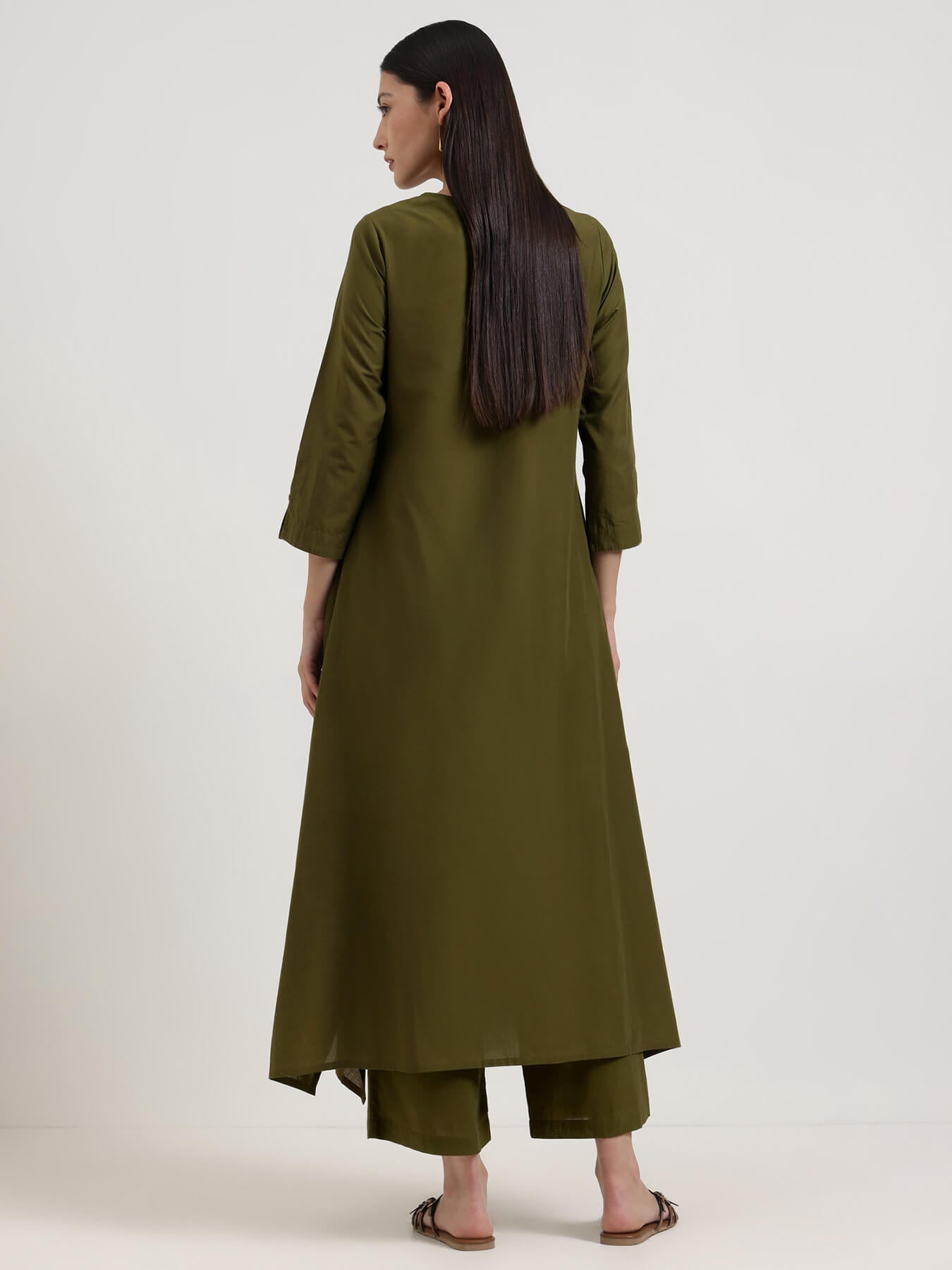 Cotton Bandhani-Inspired Print Kurta Set - Olive