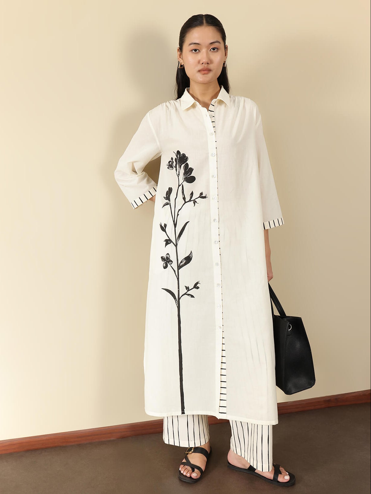 Cotton Floral A-Line Kurta Set - Off White