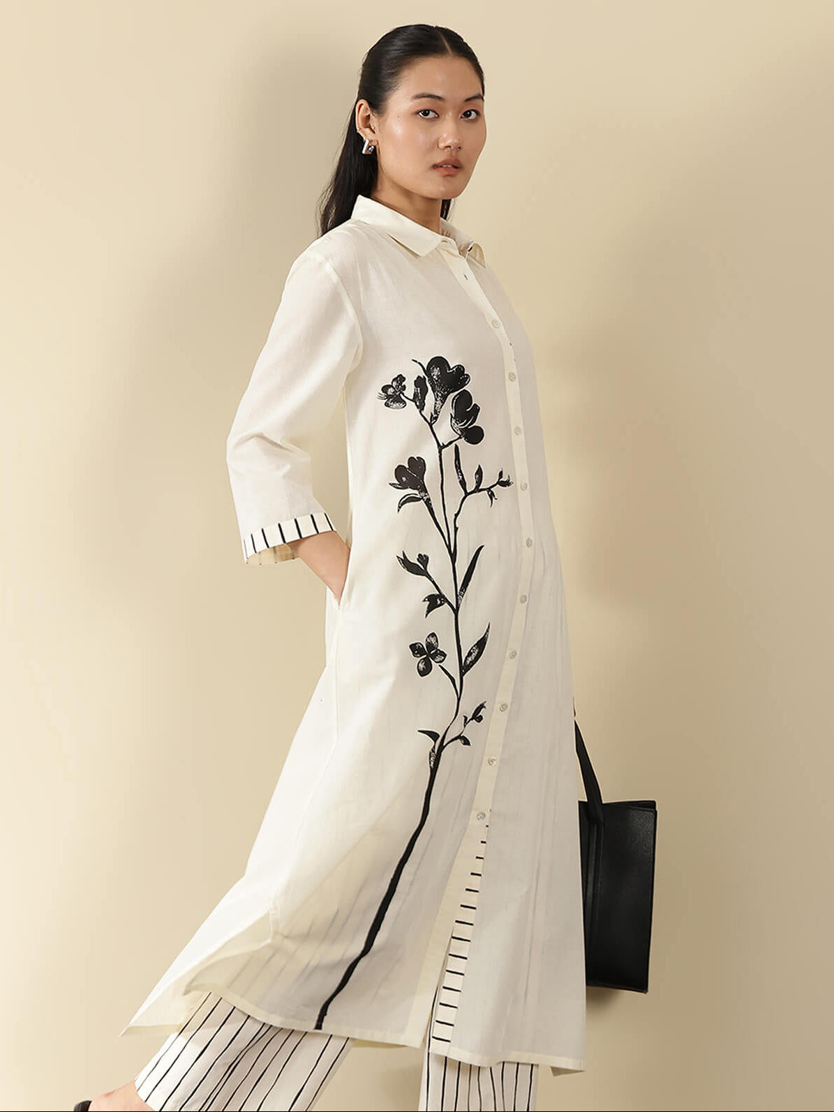 Cotton Floral A-Line Kurta Set - Off White