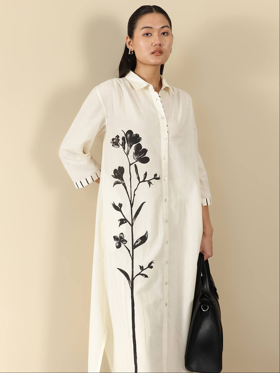 Cotton Floral A-Line Kurta Set - Off White