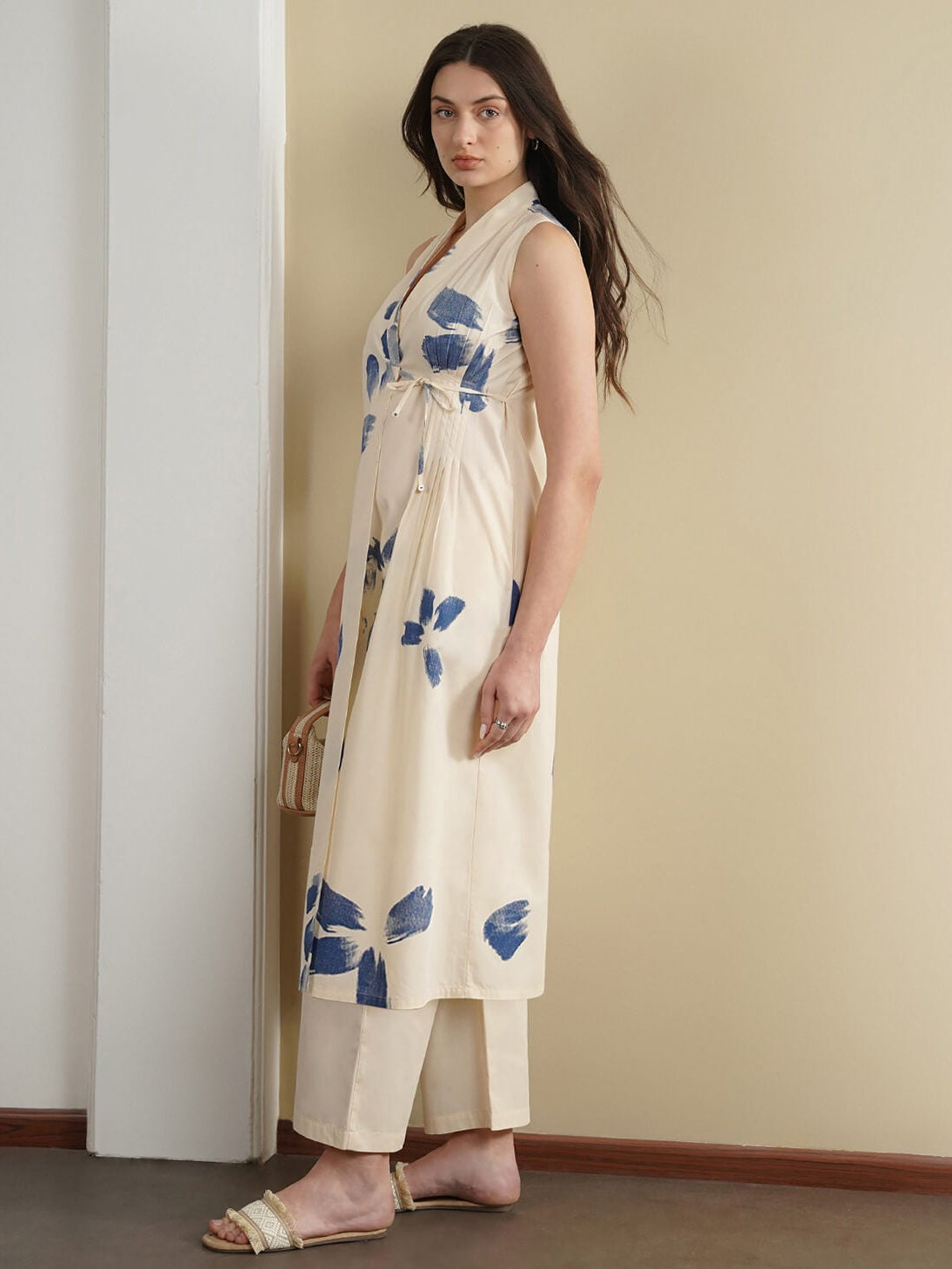 Cotton Floral A-Line Kurta Set - Off White
