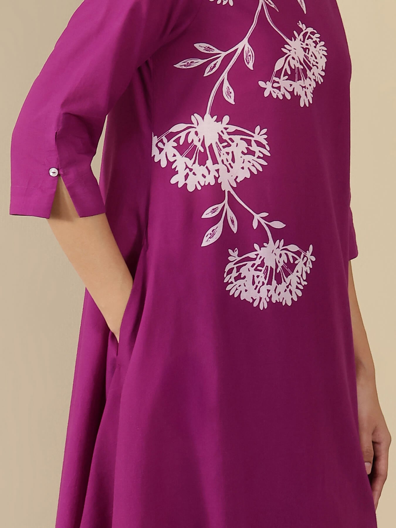 Cotton Floral Round Neck Kurta Set - Purple