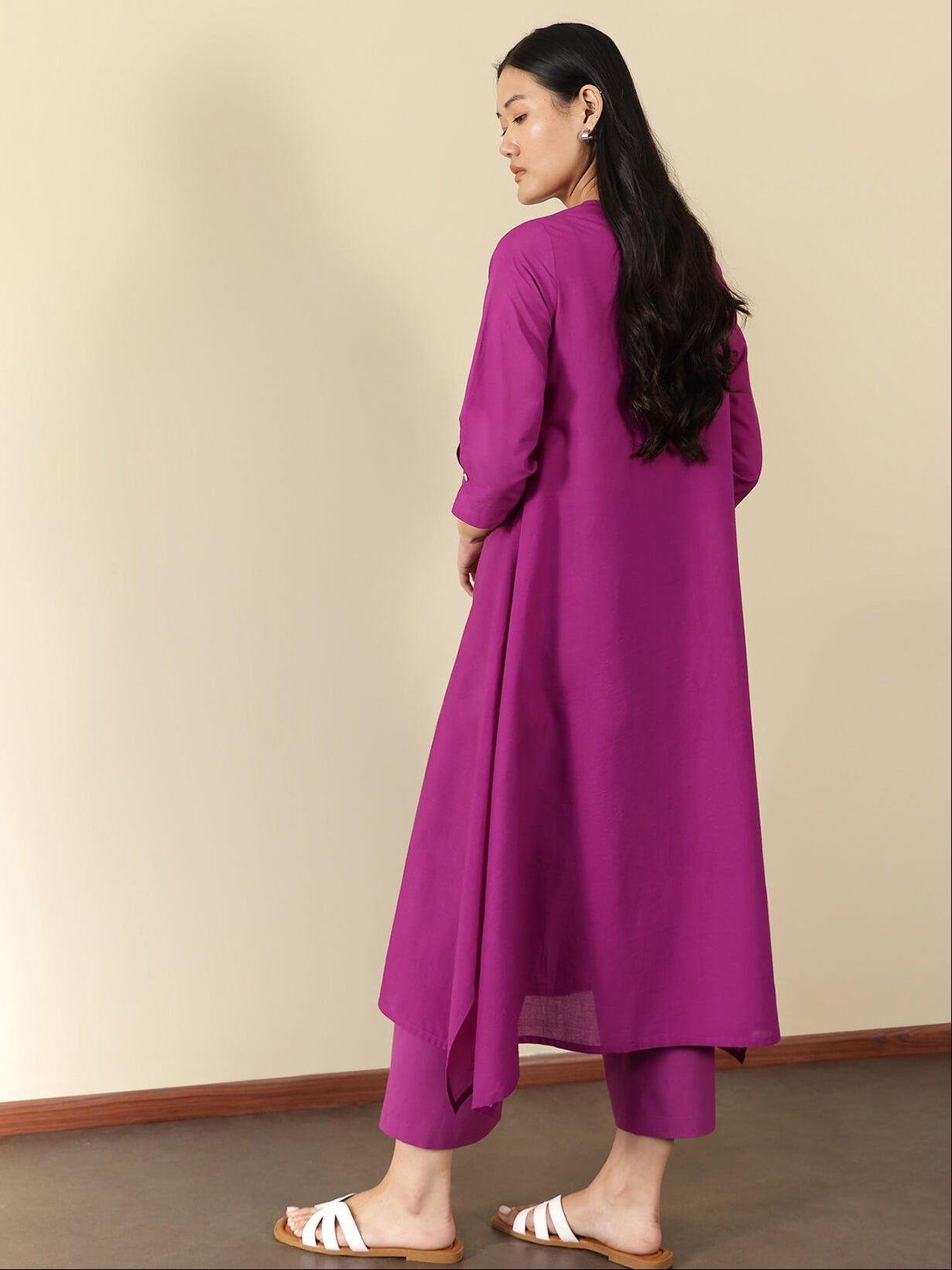 Cotton Floral Round Neck Kurta Set - Purple