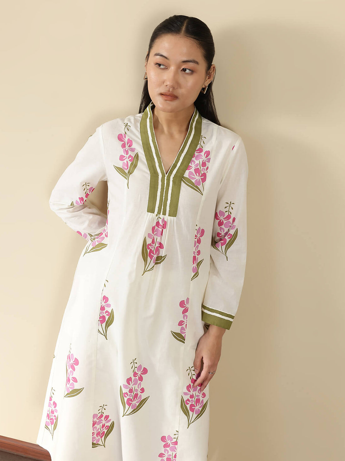 Cotton Floral A-Line Kurta Set - Off White