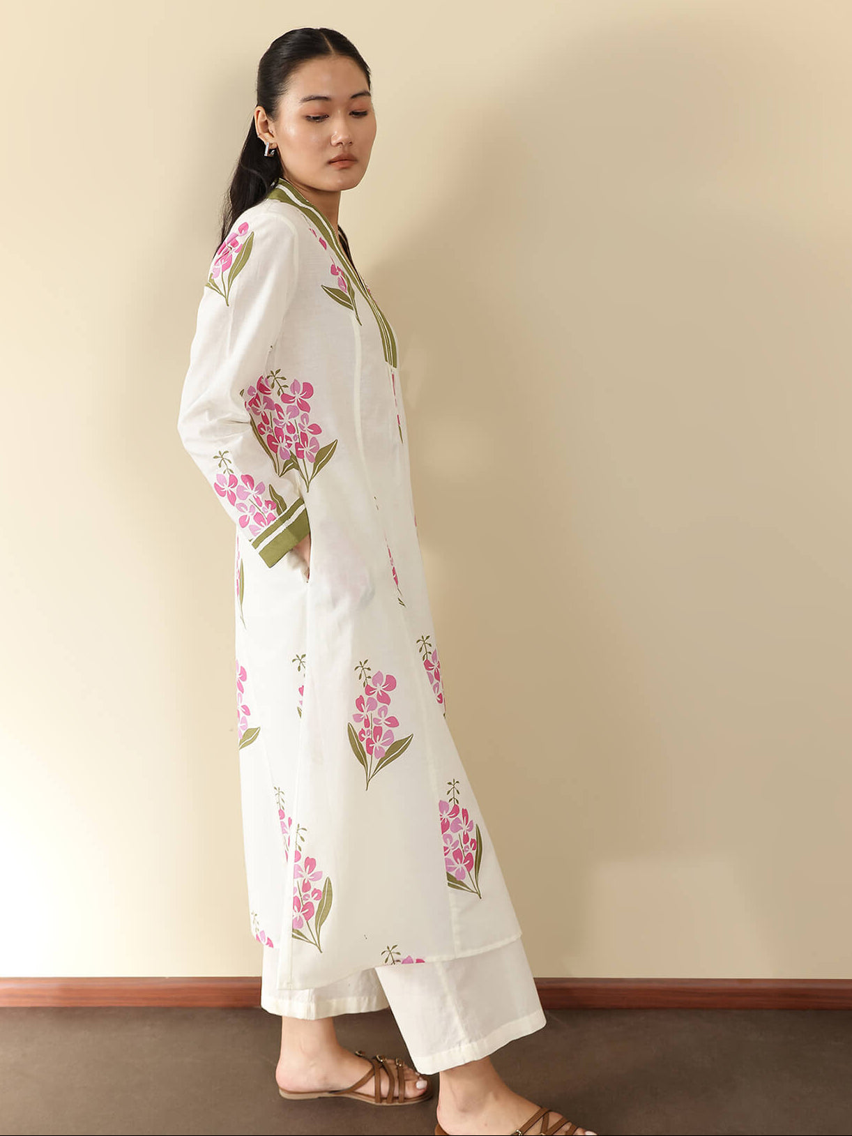 Cotton Floral A-Line Kurta Set - Off White