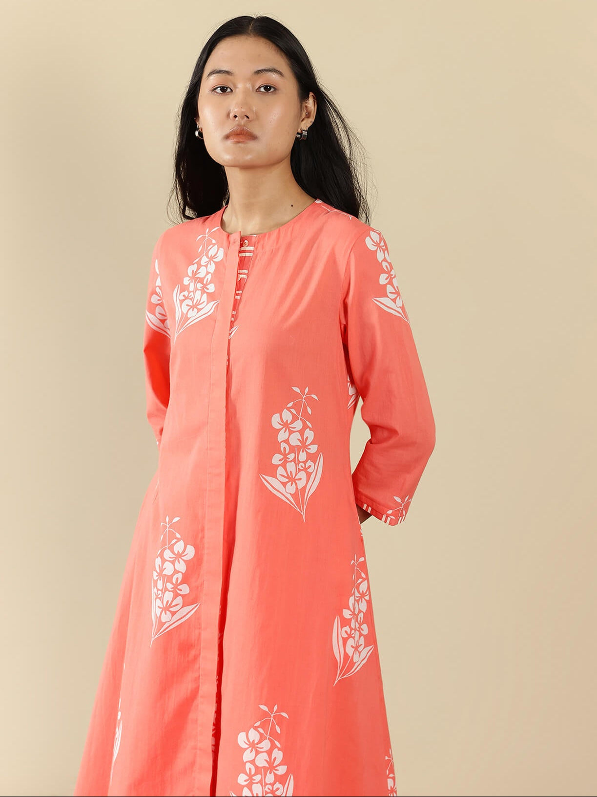 Cotton Floral Kurta Set - Peach