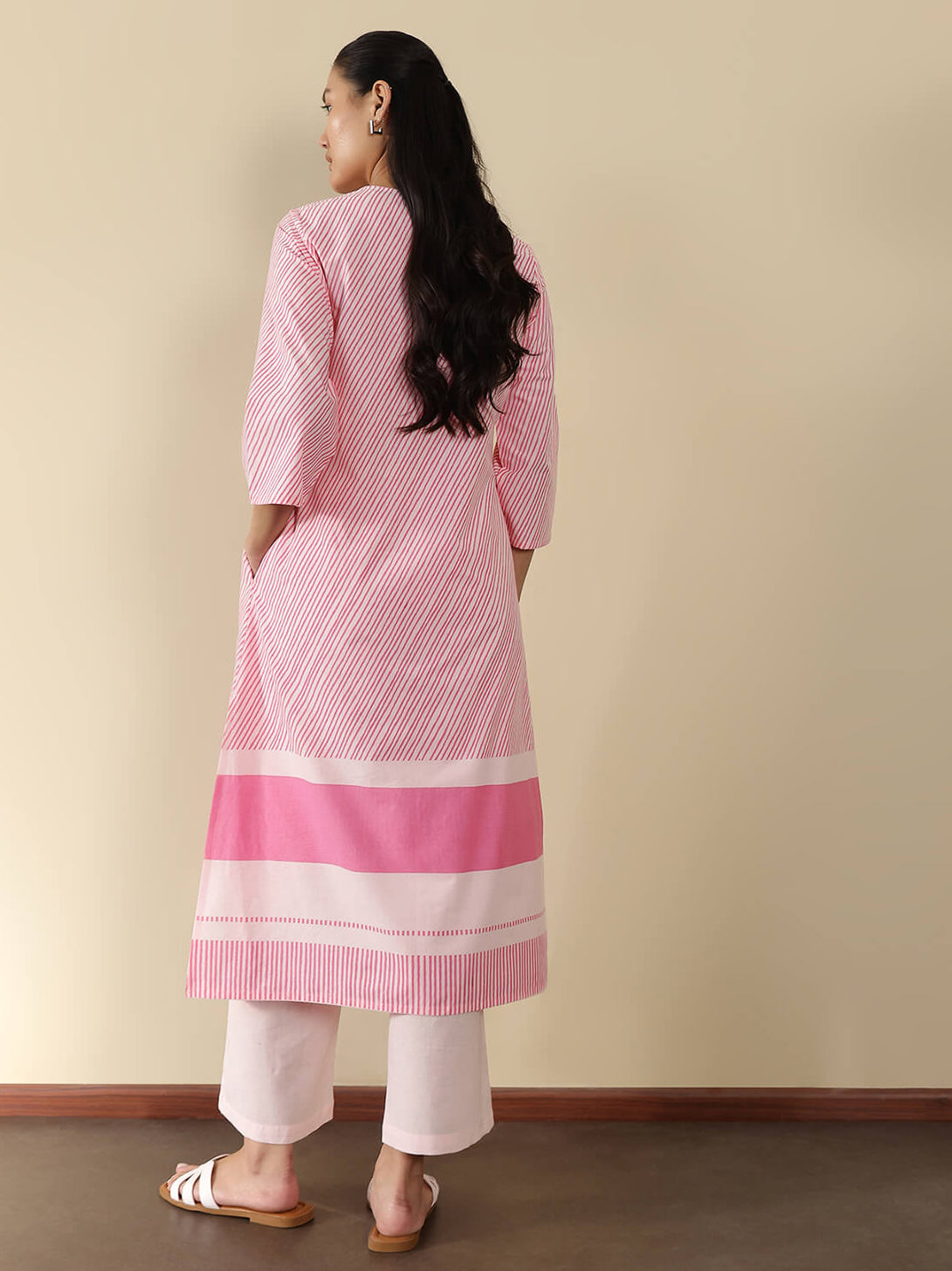 Cotton Striped Kurta Set - Pink