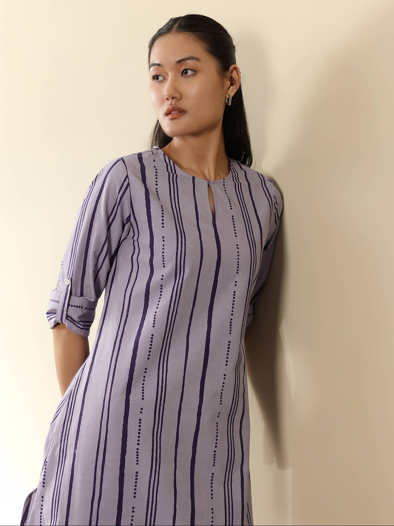 Cotton Striped Kurta Set - Blue