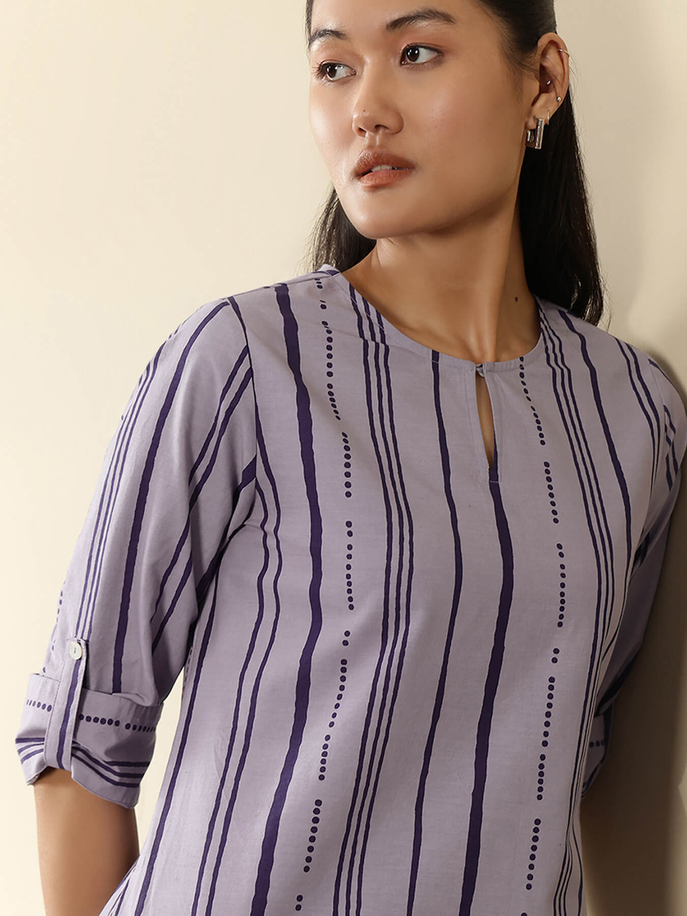 Cotton Striped Kurta Set - Blue