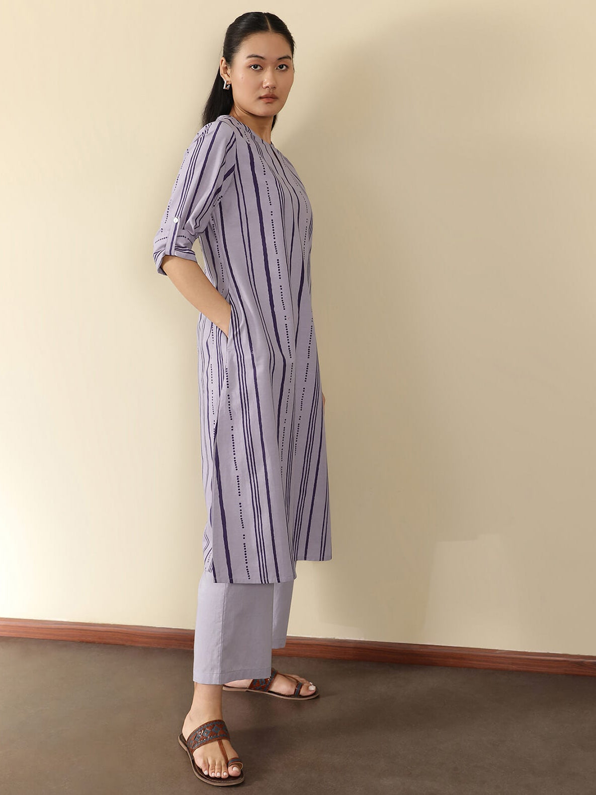 Cotton Striped Kurta Set - Blue